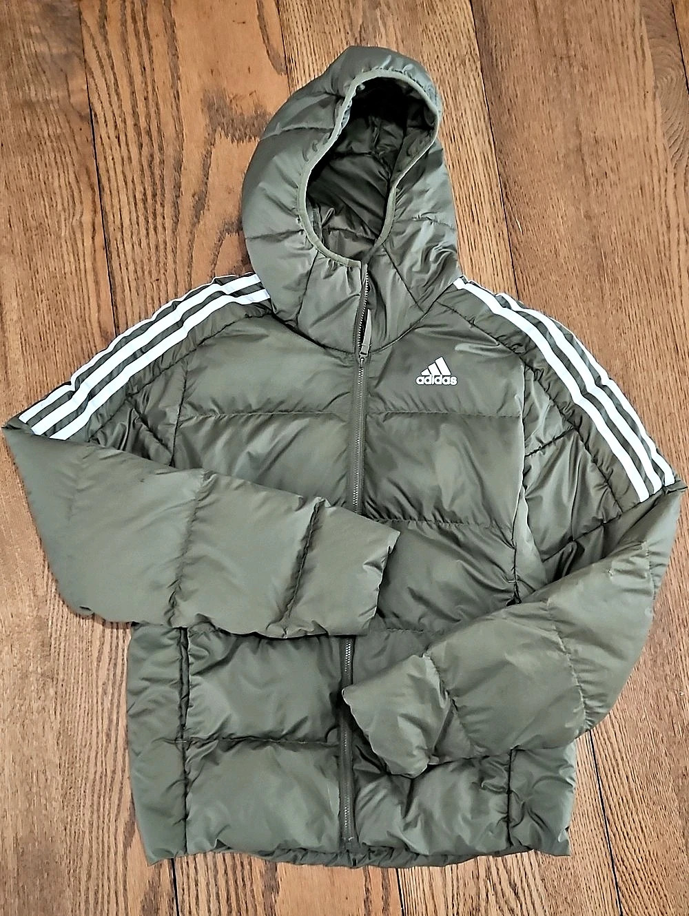 Adidas Essentials Down Jacket Green Hooded Puffer